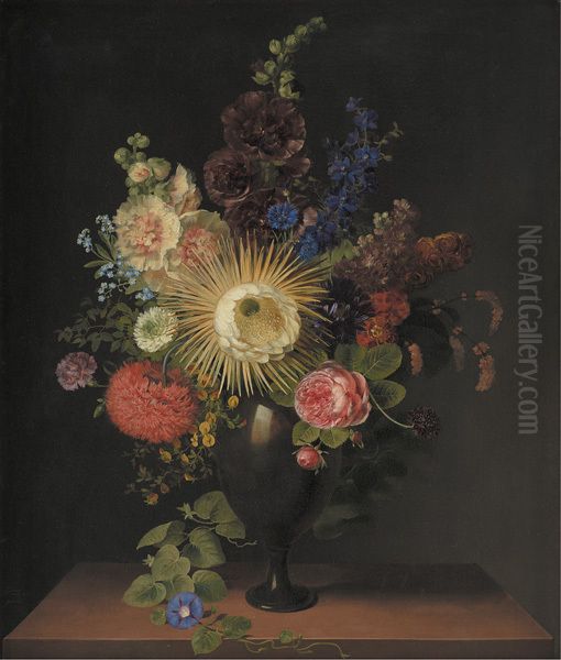A Cactus Grandiflora and Other Flowers in a Porphyry Vase Oil Painting by Cladius Detlev Fritzsch