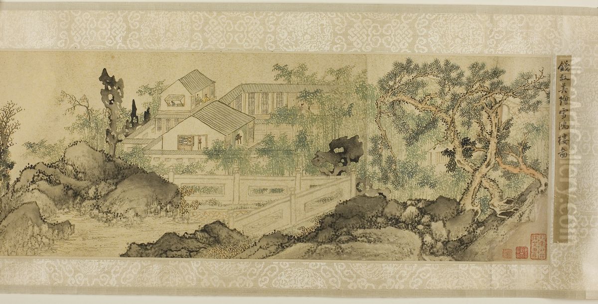 The Xuehong Pavilion in a Scholar's Garden Oil Painting by Qian Du