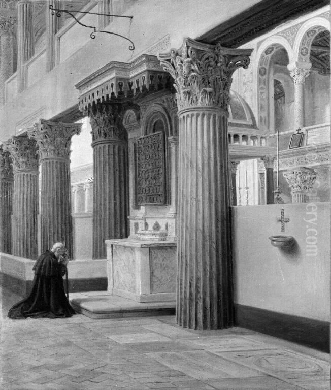 Interior of S Lorenzo fuori le mura Oil Painting by Constantin Hansen