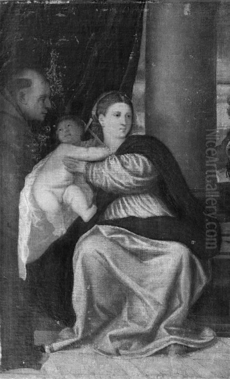 The Virgin and Child with St Francis Oil Painting by Palma Vecchio