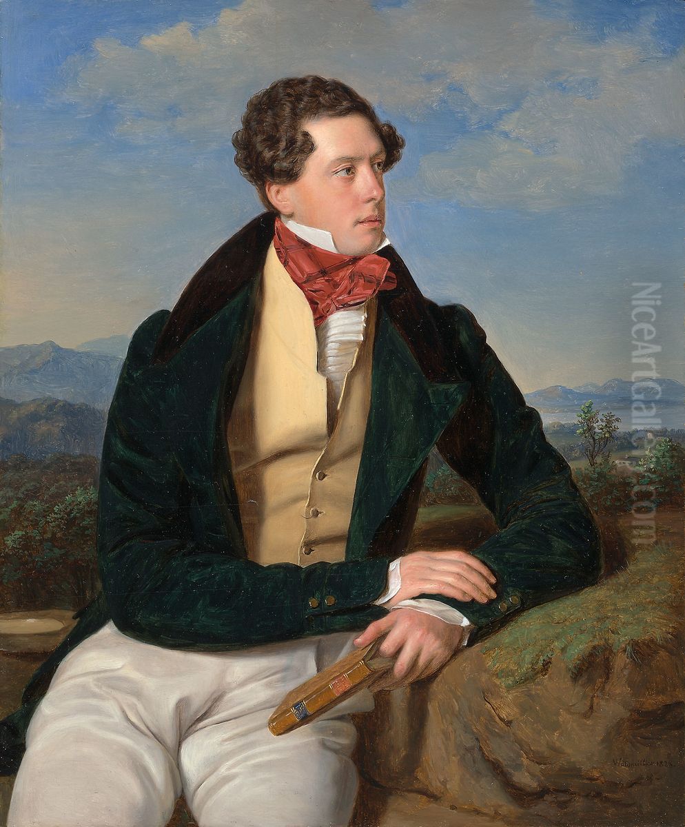 The Actor Maximilian Korn in a Landscape Oil Painting by Ferdinand Georg Waldmuller