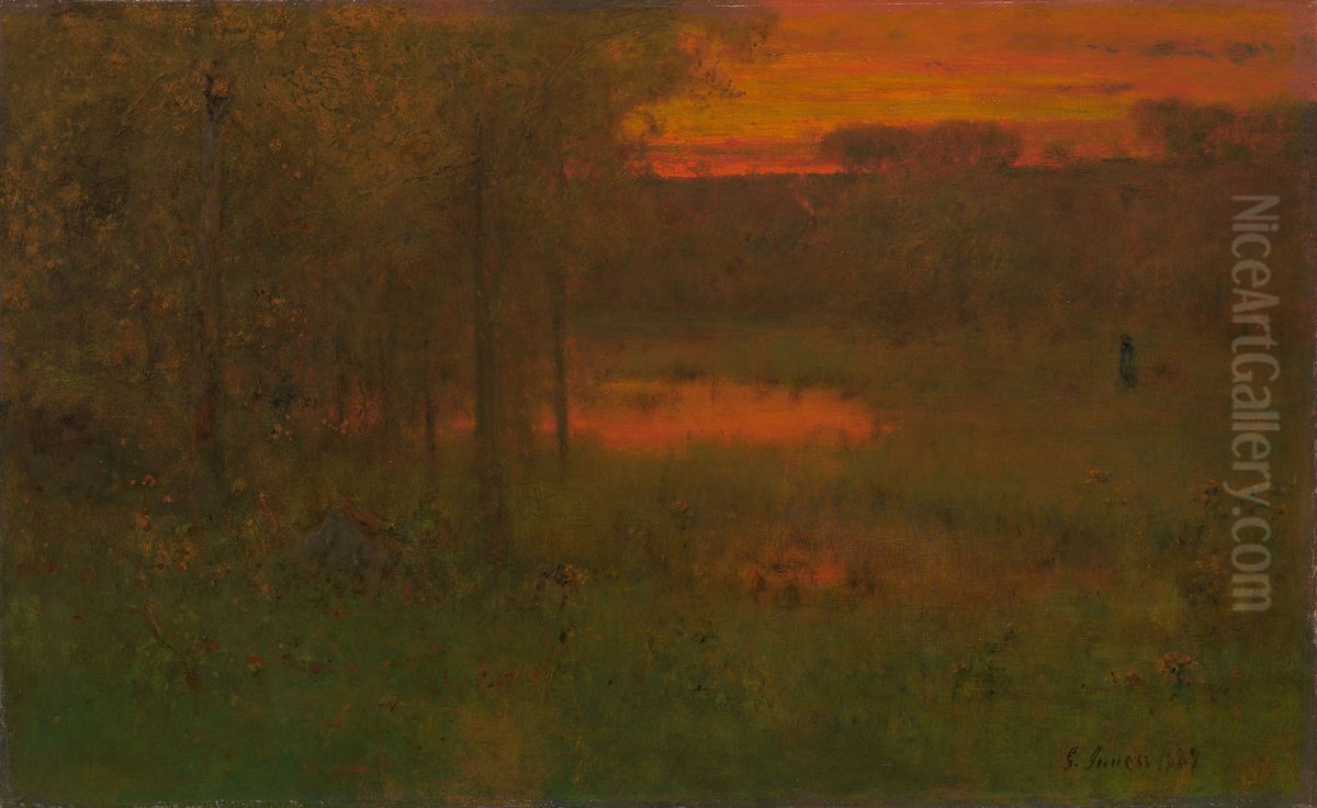 Landscape, Sunset Oil Painting by George Inness