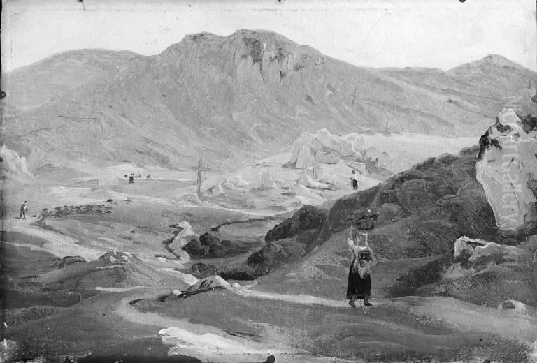 Italiensk bjerglandskab Oil Painting by Fritz Petzholdt