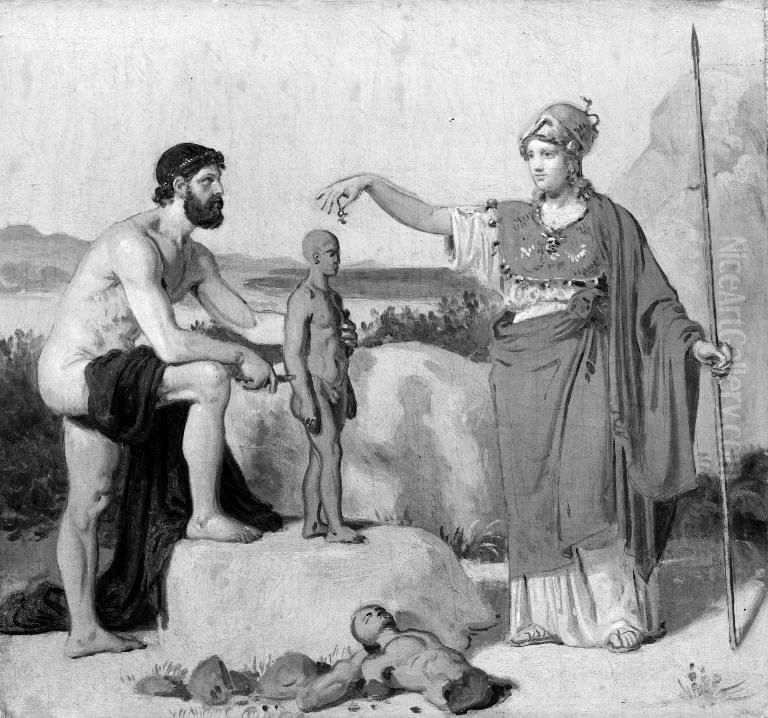 Prometheus danner mennesket af ler Oil Painting by Constantin Hansen