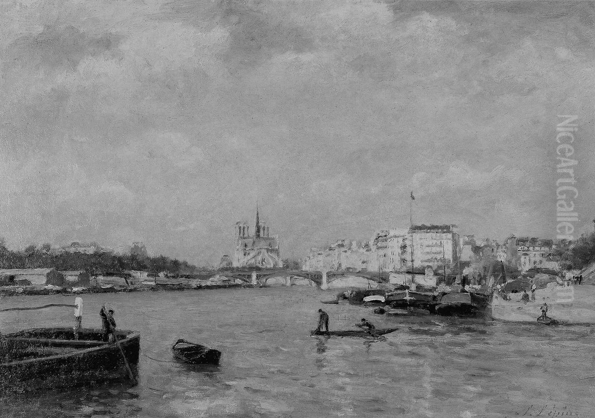 View on the Seine, Paris Oil Painting by Stanislas Lepine