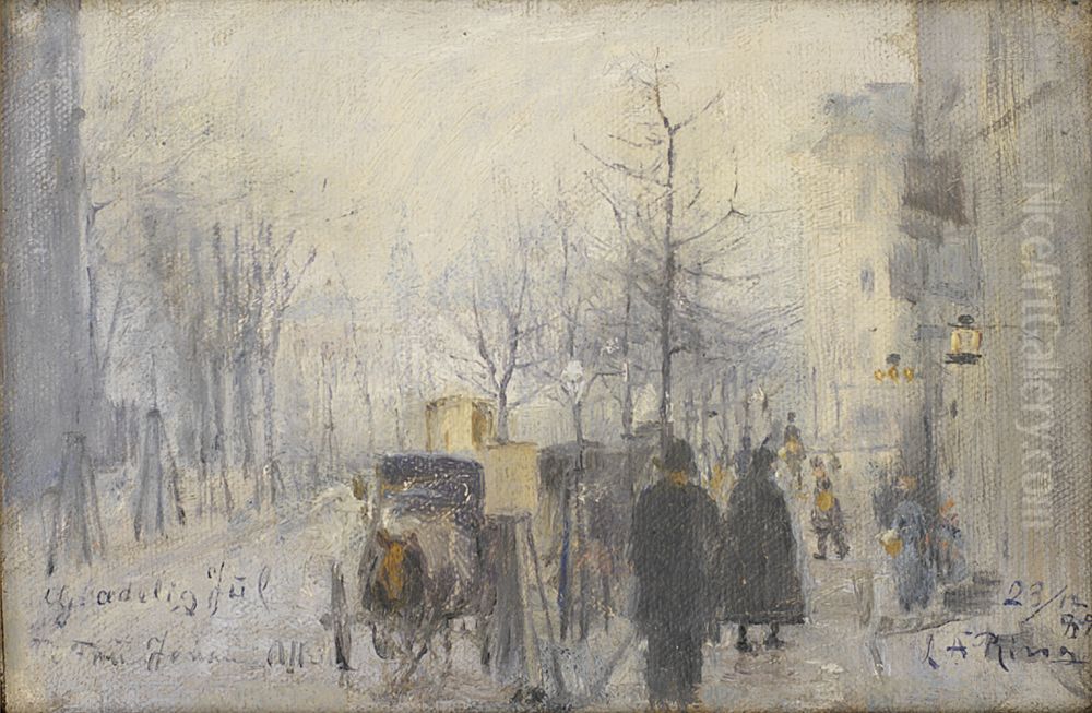 Udsigt fra vinduet i Cafe Osborne op ad Frederiksberg Alle Oil Painting by Laurits Andersen Ring