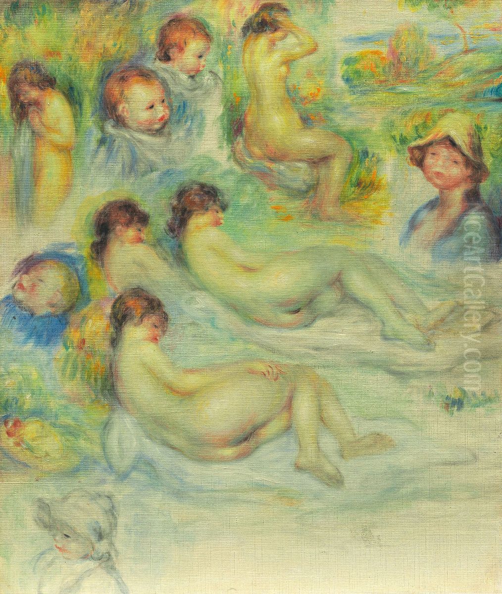 Studies of Pierre Renoir; His Mother, Aline Charigot; Nudes; and Landscape Oil Painting by Pierre Auguste Renoir