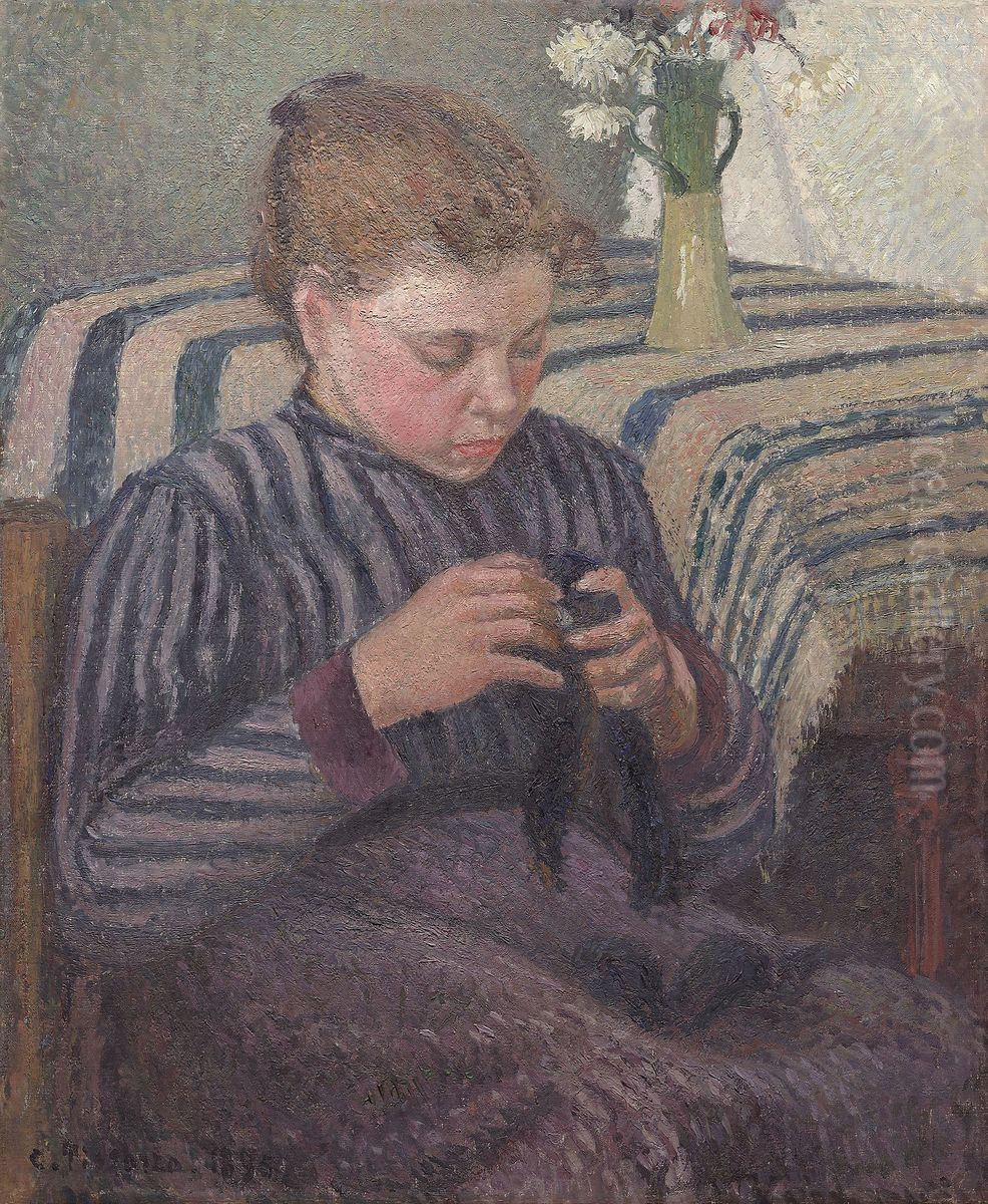 Woman Mending Oil Painting by Camille Pissarro
