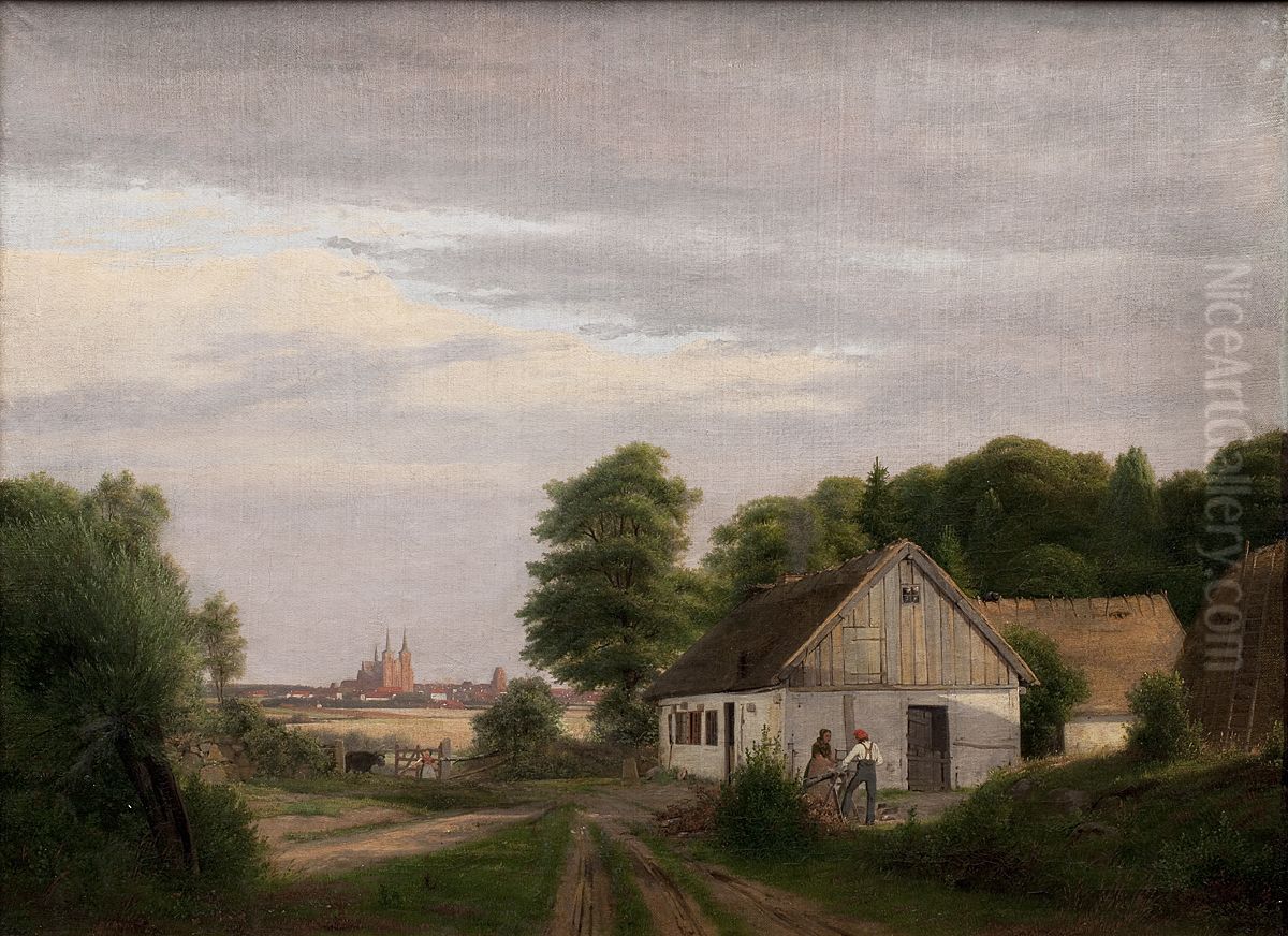 Udsigt mod Roskilde fra et husmandssted Oil Painting by Jorgen Roed