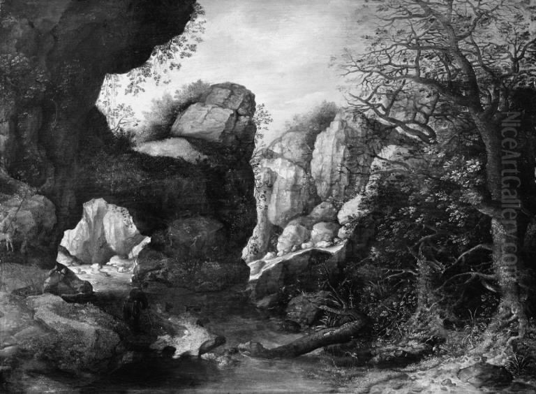 Rocky Landscape with a Goat Hunt Oil Painting by Pieter Stevens