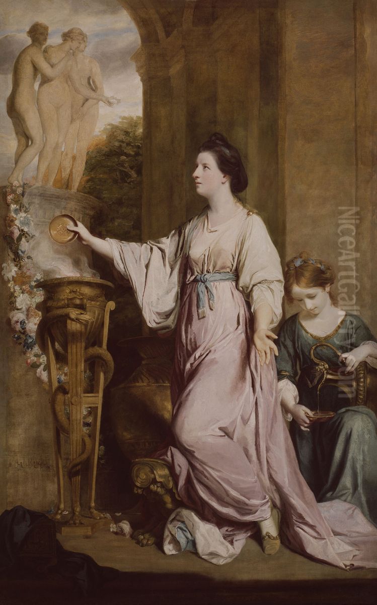 Lady Sarah Bunbury Sacrificing to the Graces Oil Painting by Of Sir Joshua Reynolds