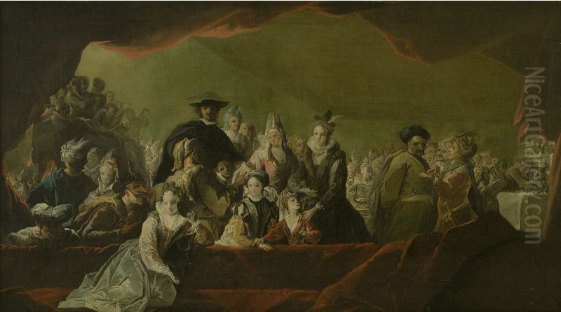 A Fancy-Dress Ball Oil Painting by Benoit Le Coffre