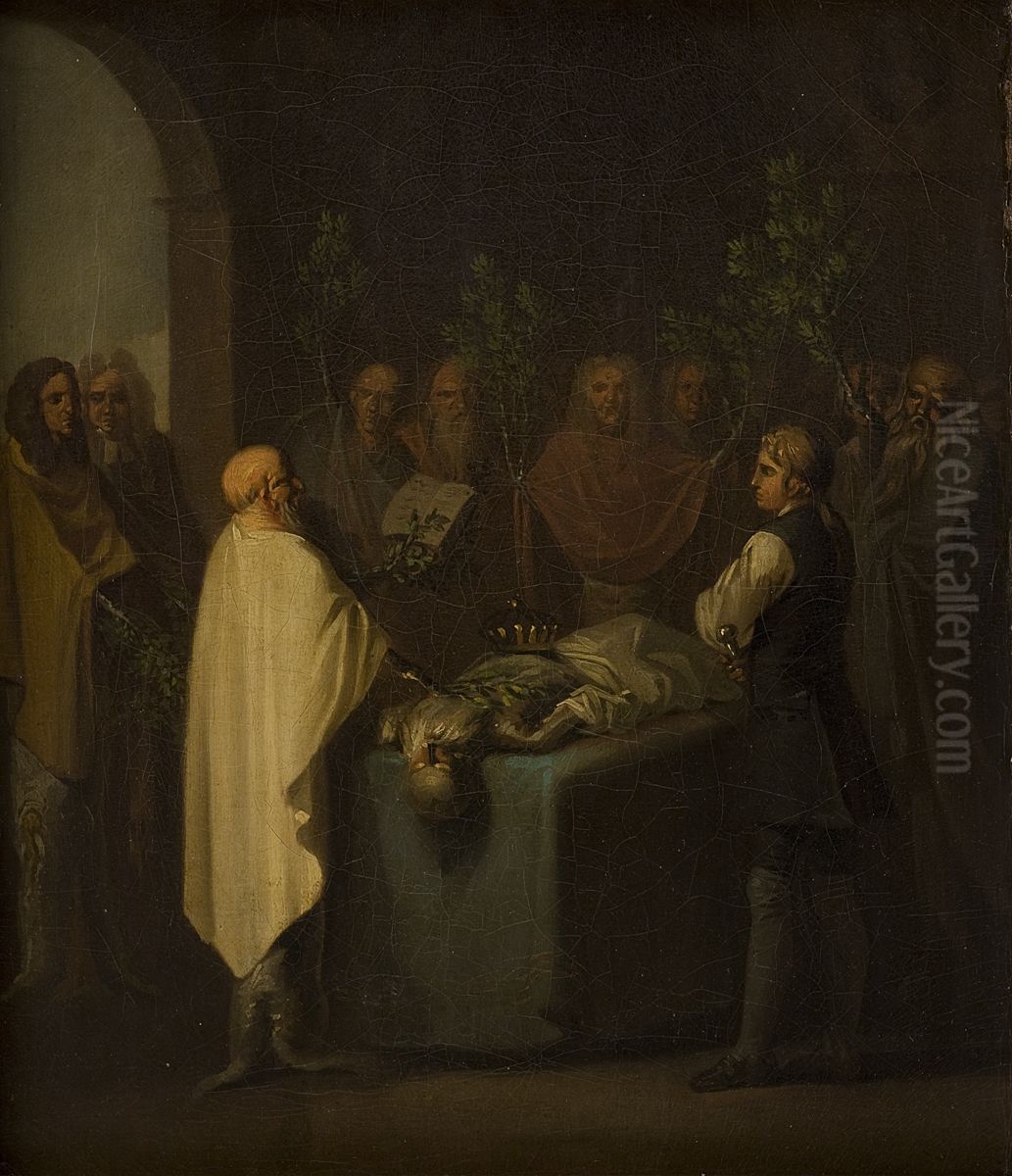 Niels Klim Attends the Sentencing of the Deceased Potuan Prince. Oil Painting by Nicolai Abildgaard
