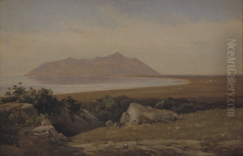 Monte Circeo Seen from the District of Terracina Oil Painting by Jorgen Valentin Sonne