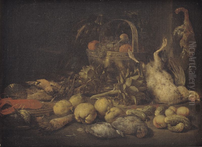 Still Life with Fruit and Birds Oil Painting by Peeter Gijsels