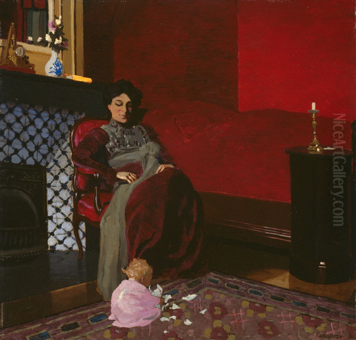 Madame Vallotton and her Niece, Germaine Aghion Oil Painting by Felix Vallotton