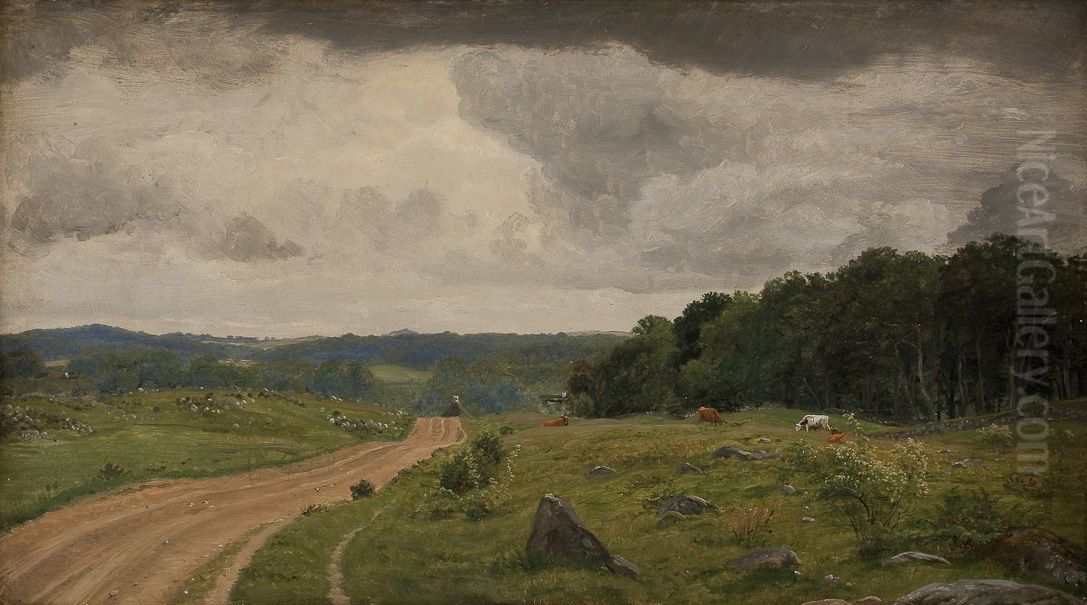Landscape at Kongens Moller, Sealand. Afternoon Light Oil Painting by P. C. Skovgaard