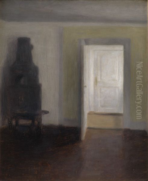 Interior. An Old Stove Oil Painting by Vilhelm Hammershoi