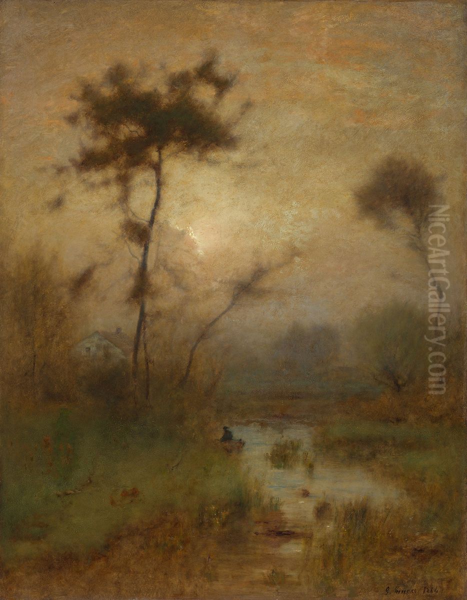 A Silver Morning Oil Painting by George Inness