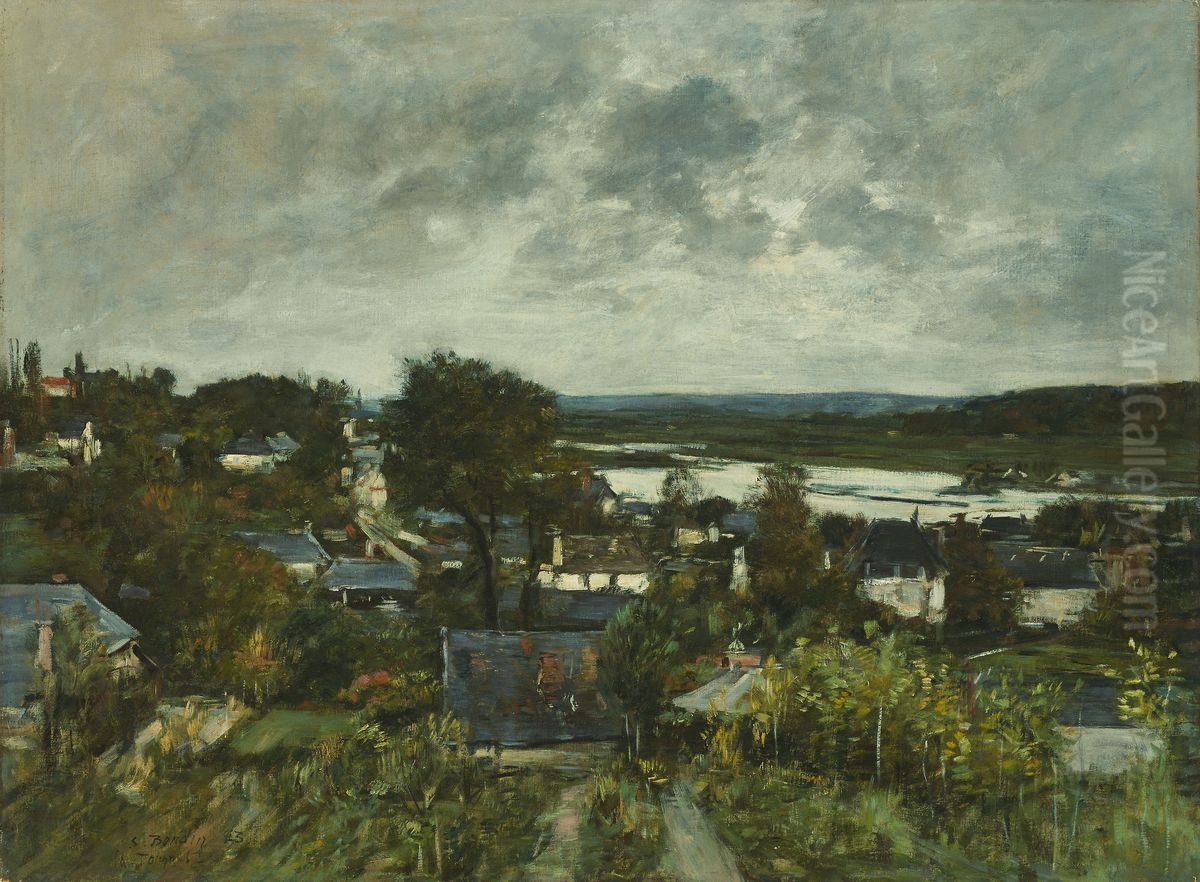 La Touques near Deauville Oil Painting by Eugene Louis Boudin