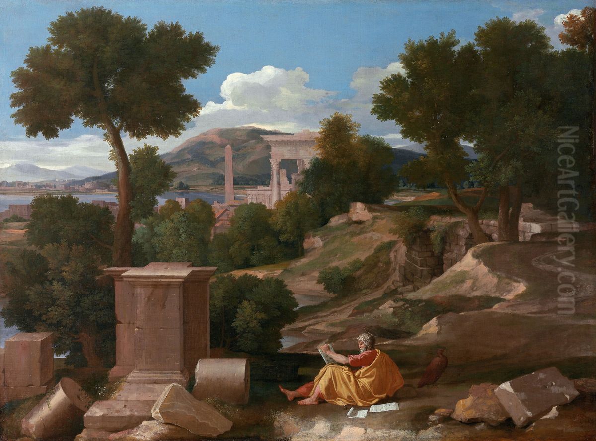 Landscape with Saint John on Patmos Oil Painting by Nicolas Poussin