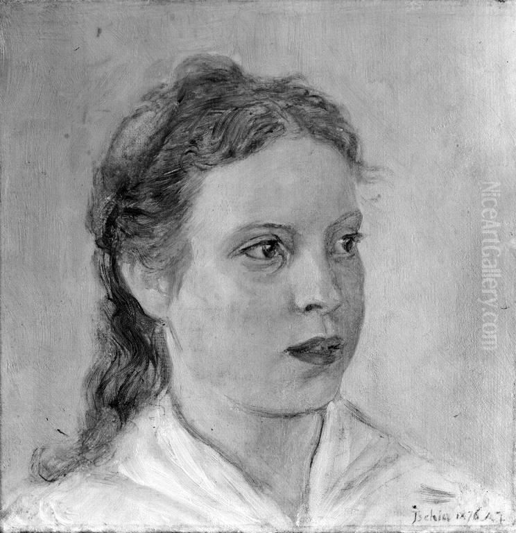 Studie af en ung pige Oil Painting by August Jerndorff