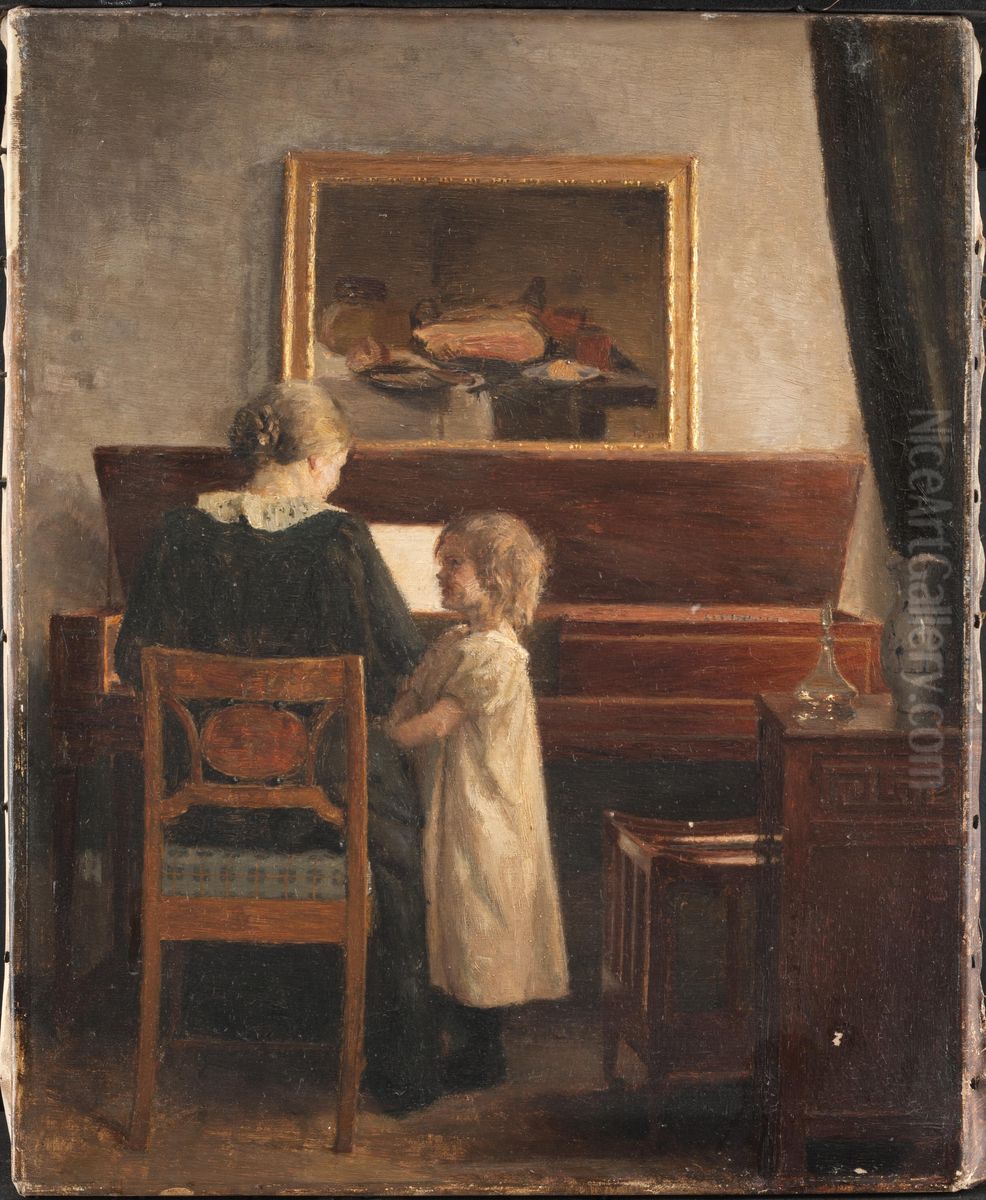 Ved klaveret Oil Painting by Peter Ilsted