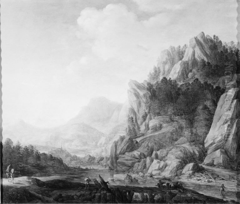 River Landscape Oil Painting by Herman Saftleven