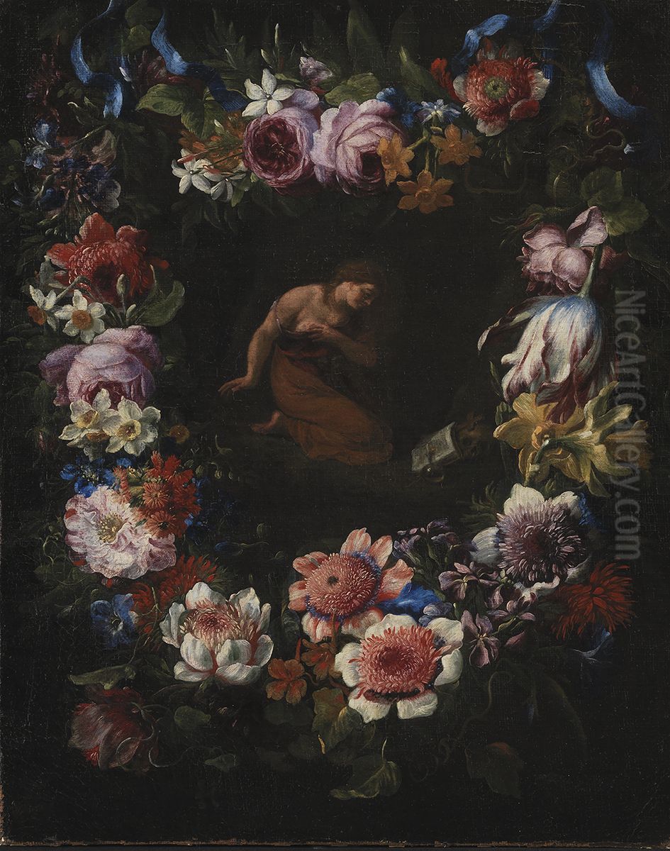 A Wreath of Flowers Oil Painting by Carel de Vogelaer