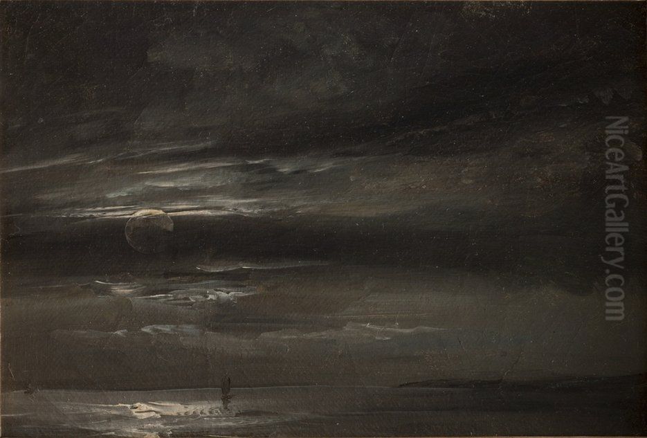 Maneskin over havet Oil Painting by Johan Wilhelm Ludwig Dahl