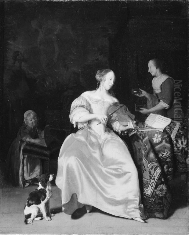 Young Woman playing the Violin Oil Painting by Jacob Ochtervelt