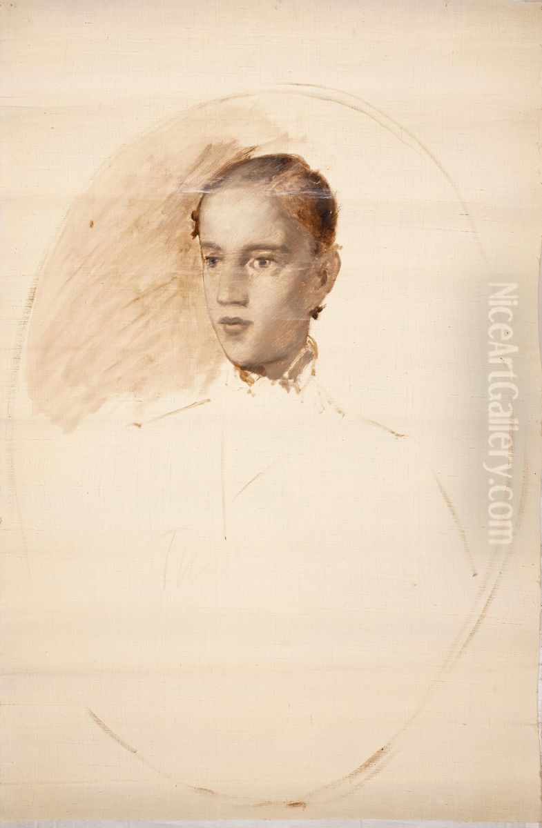 Portraetskitse. Formodentlig kunstnerens son Thorald Jerichau Oil Painting by Elisabeth Baumann
