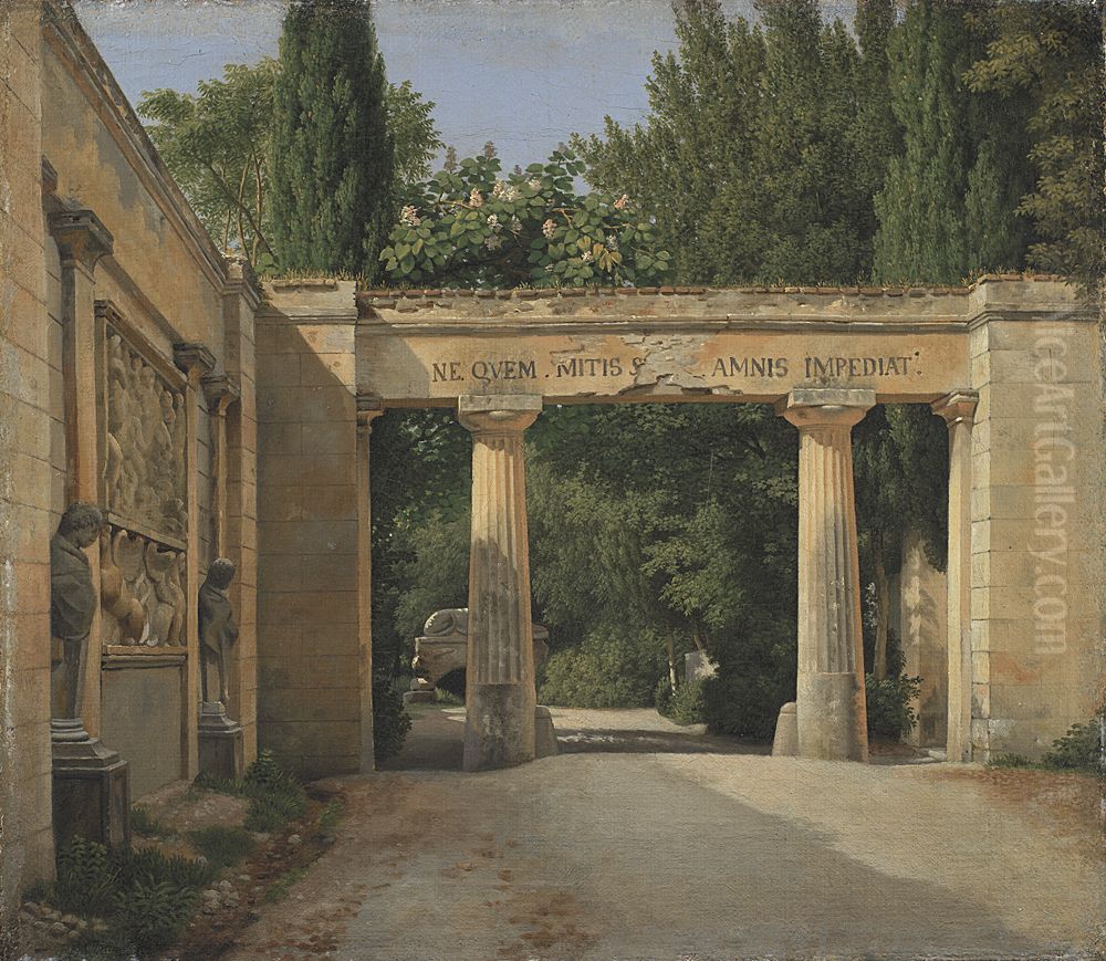 View of the Garden of the Villa Borghese in Rome Oil Painting by Christoffer Wilhelm Eckersberg