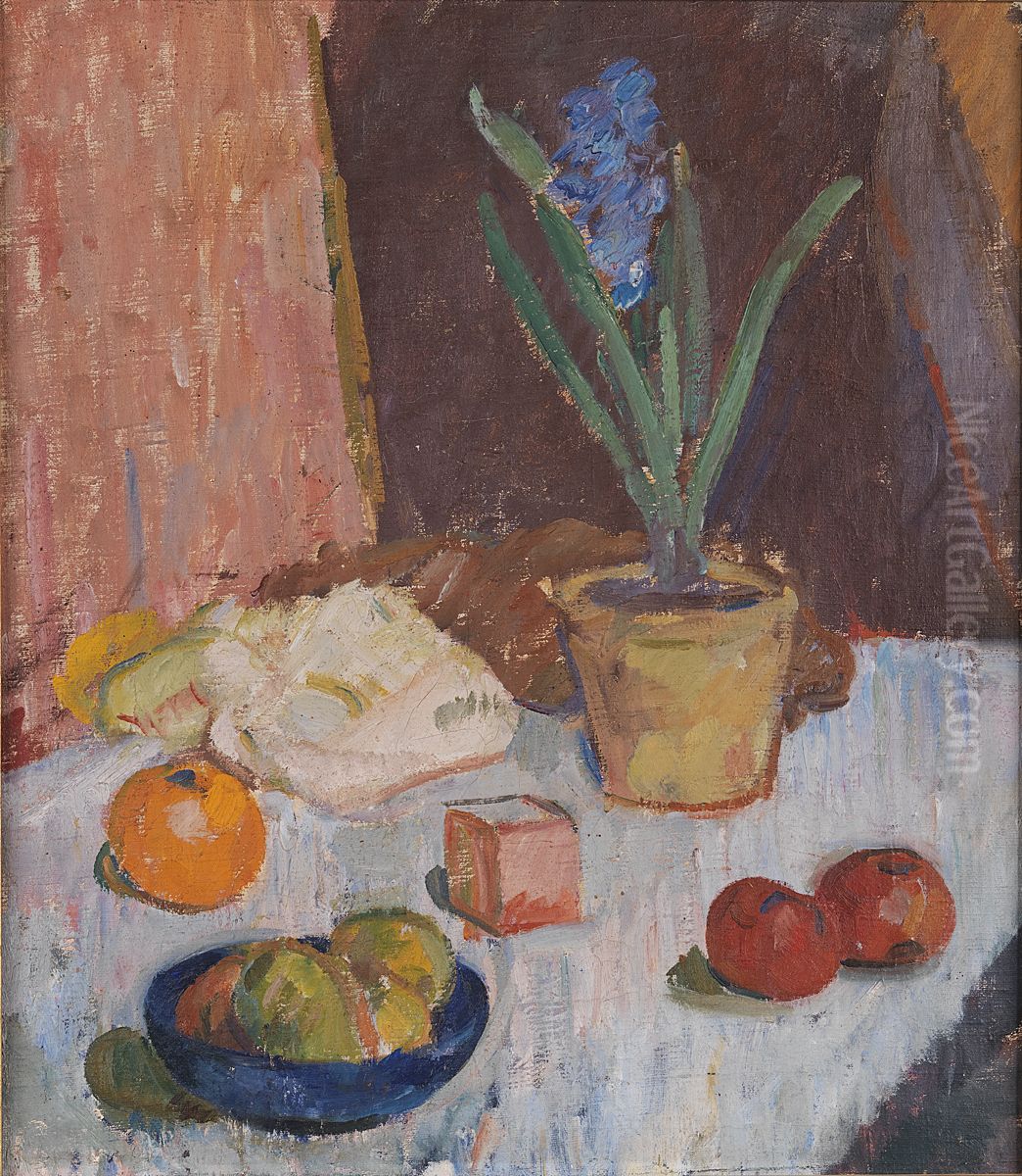 Composition with Hyacinth, Fruits and Blue Bowl Oil Painting by Karl Isakson