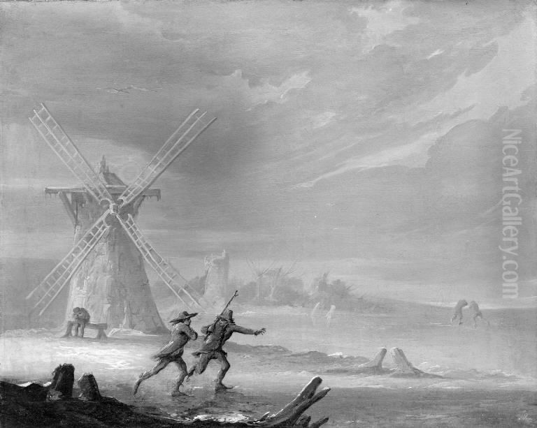 Landscape With Skaters Oil Painting by Peter Cramer