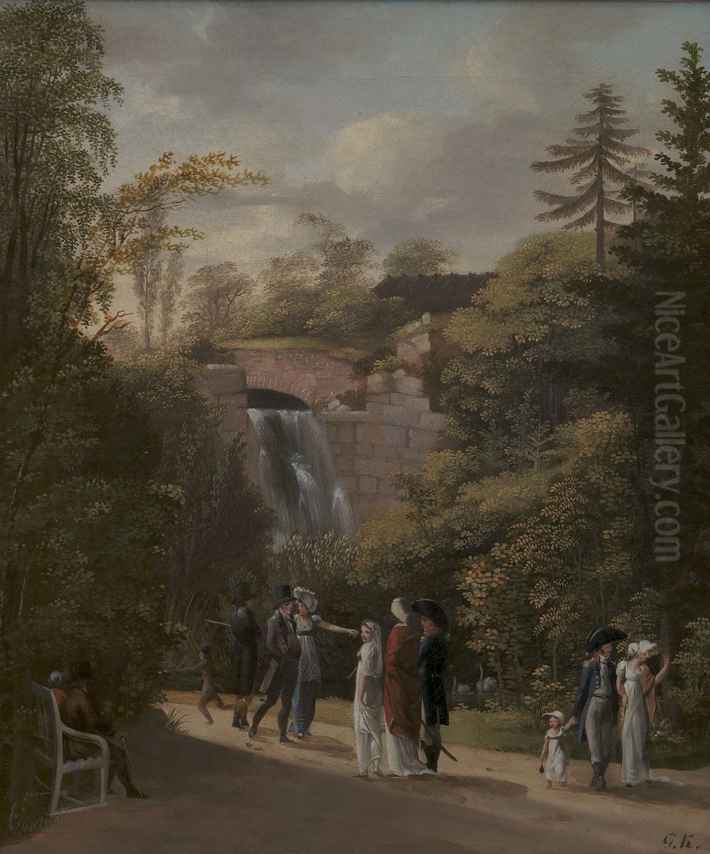 The Waterfall in Frederiksberg Garden Oil Painting by Georg Friedrich Kersting