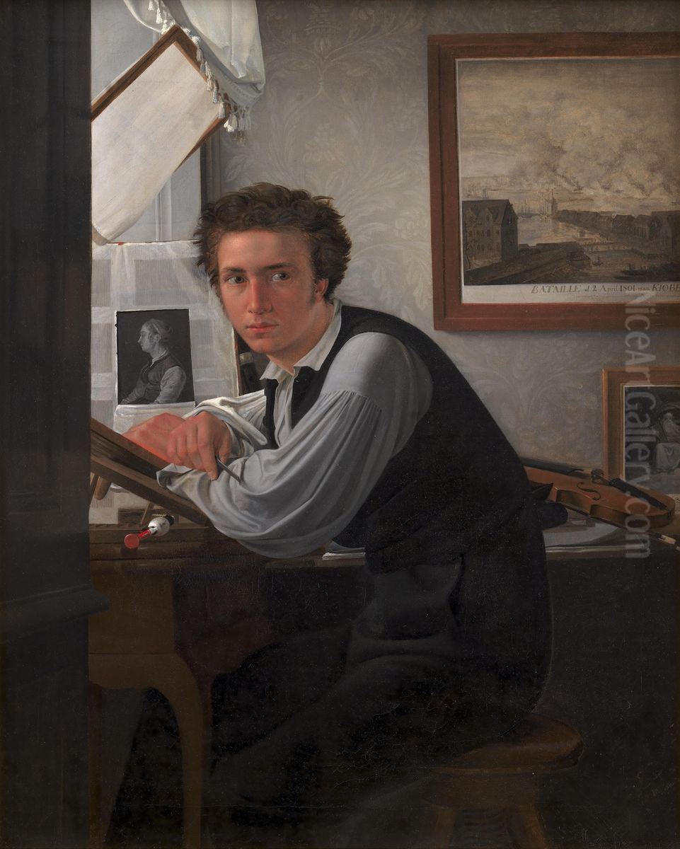 Portrait of the Copperplate Engraver Carl Edvard Sonne Oil Painting by Ditlev Blunck