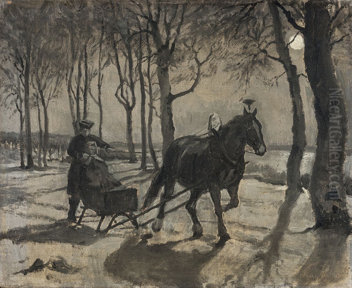 The sleighing to Fussingoe Oil Painting by Hans Smidth