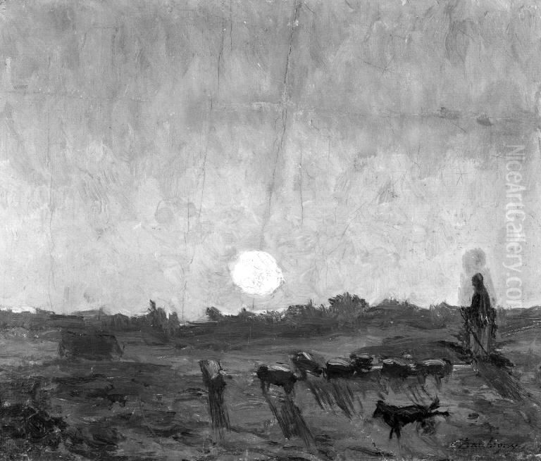 Landscape Sketch, Moonlight Oil Painting by Charles-Francois Daubigny