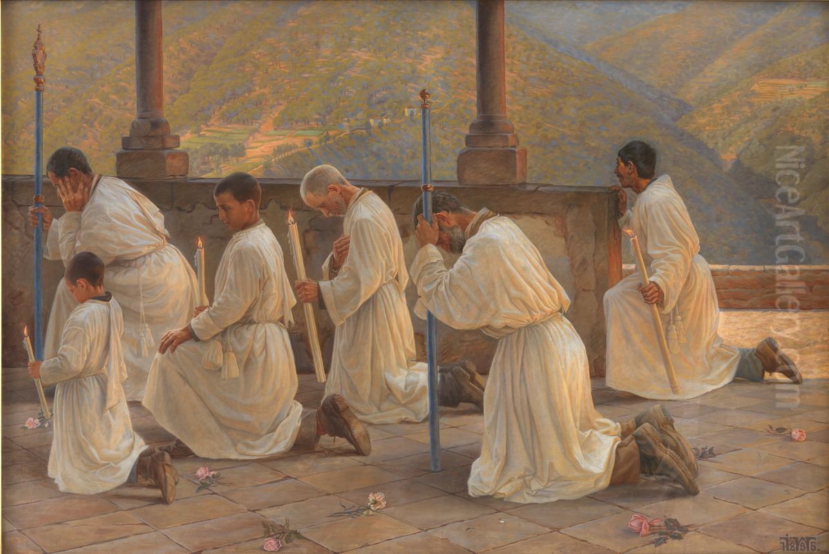 Praying for rain. A procession in the Apennines Oil Painting by Johannes Wilhjelm