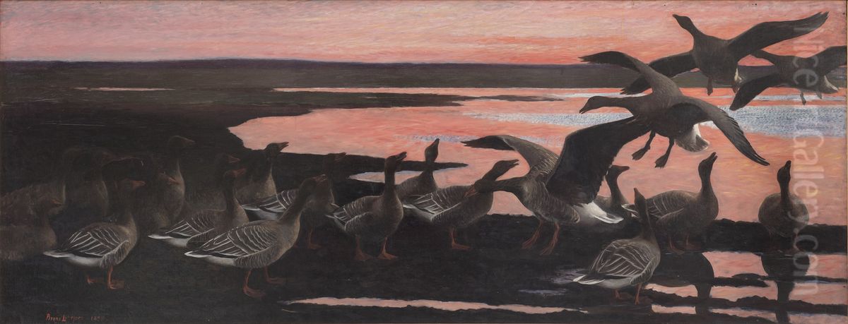 Vildgaes Oil Painting by Bruno Andreas Liljefors