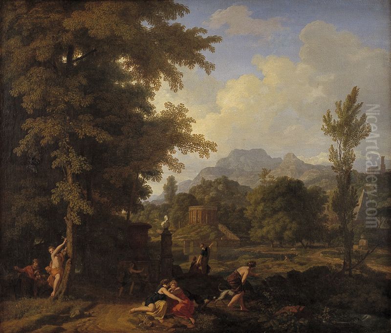Classical Landscape with Diana (?) and her Nymphs Oil Painting by Johannes Glauber
