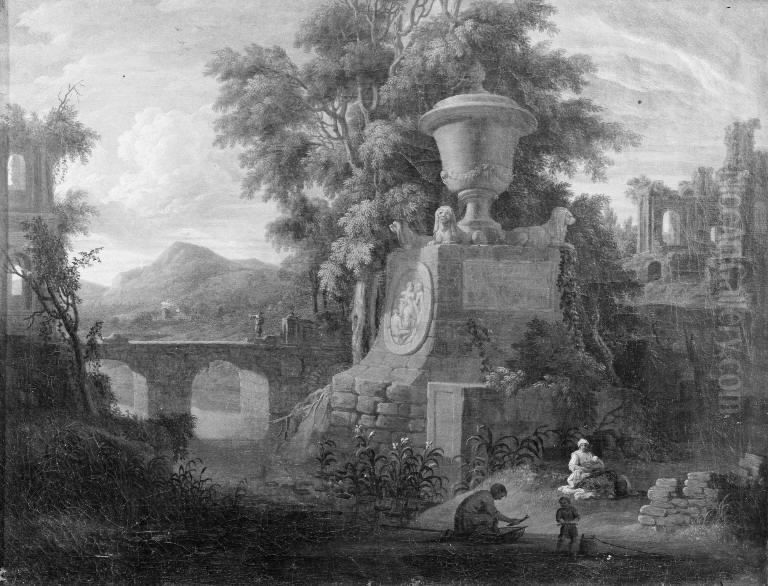 River Landscape Oil Painting by Jan Frans van Bloemen