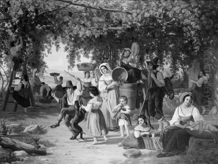 Vintage in Italy Oil Painting by Johan Peter Raadsig