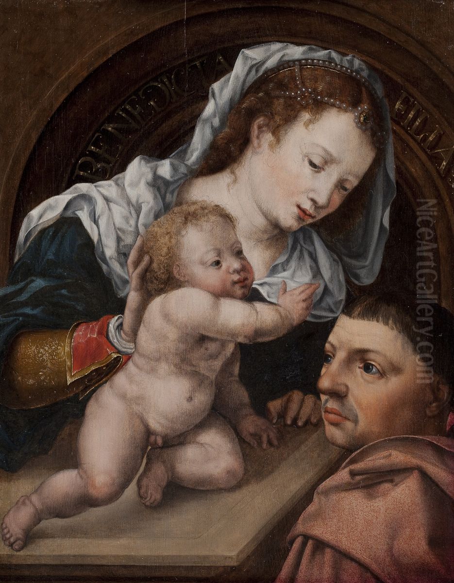 Virgin and Child with a Patron Oil Painting by Jan Gossaert
