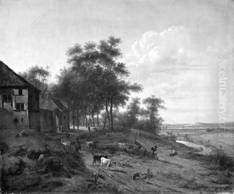 Landscape with Farm Oil Painting by Jan Wijnants