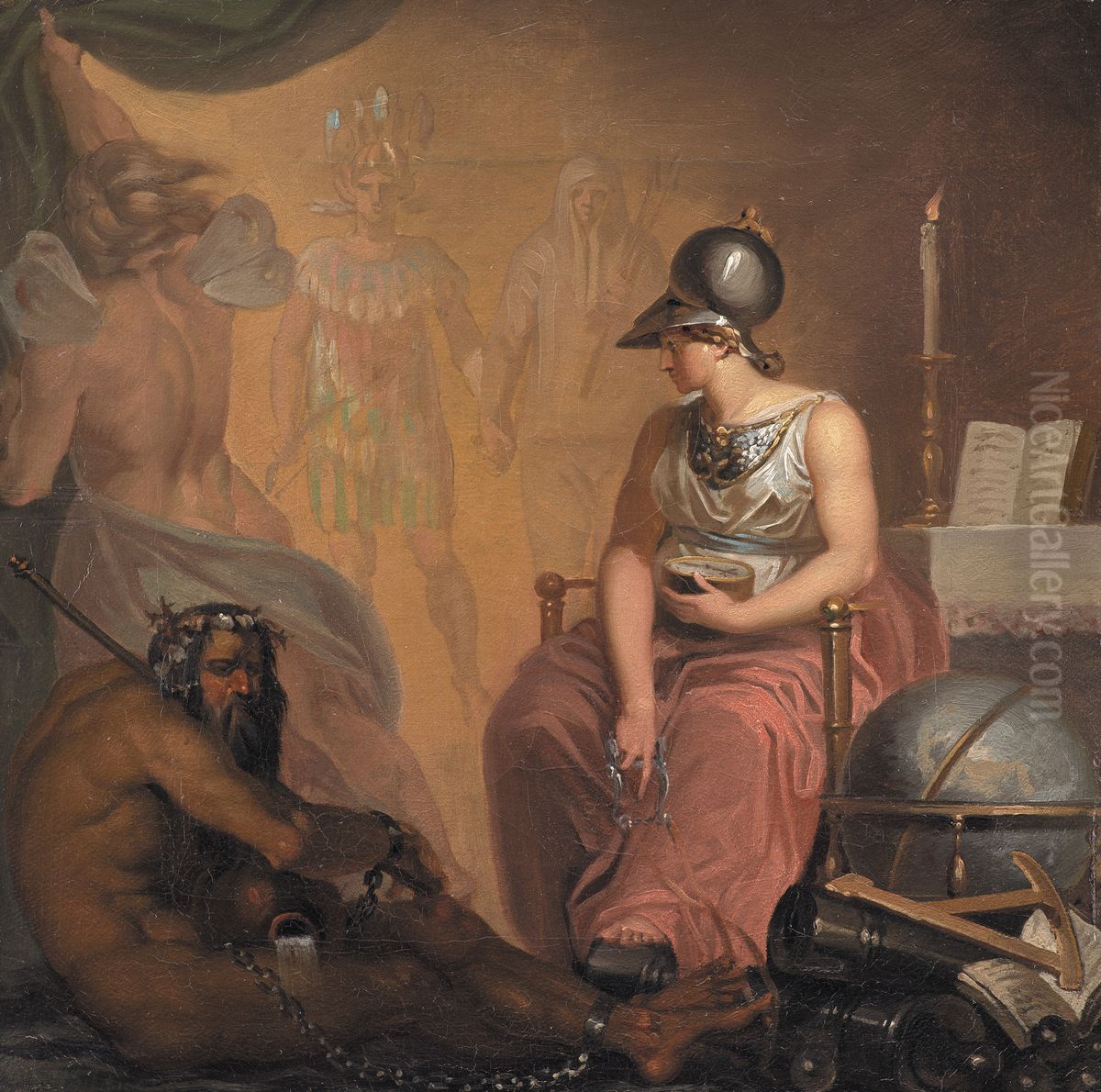 The Revival of Learning, the Invention of Printing and Gunpowder and the Discovery of America Oil Painting by Nicolai Abildgaard