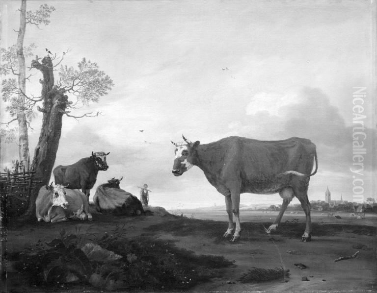 Cows in a Field Oil Painting by Anthonie Van Borssom