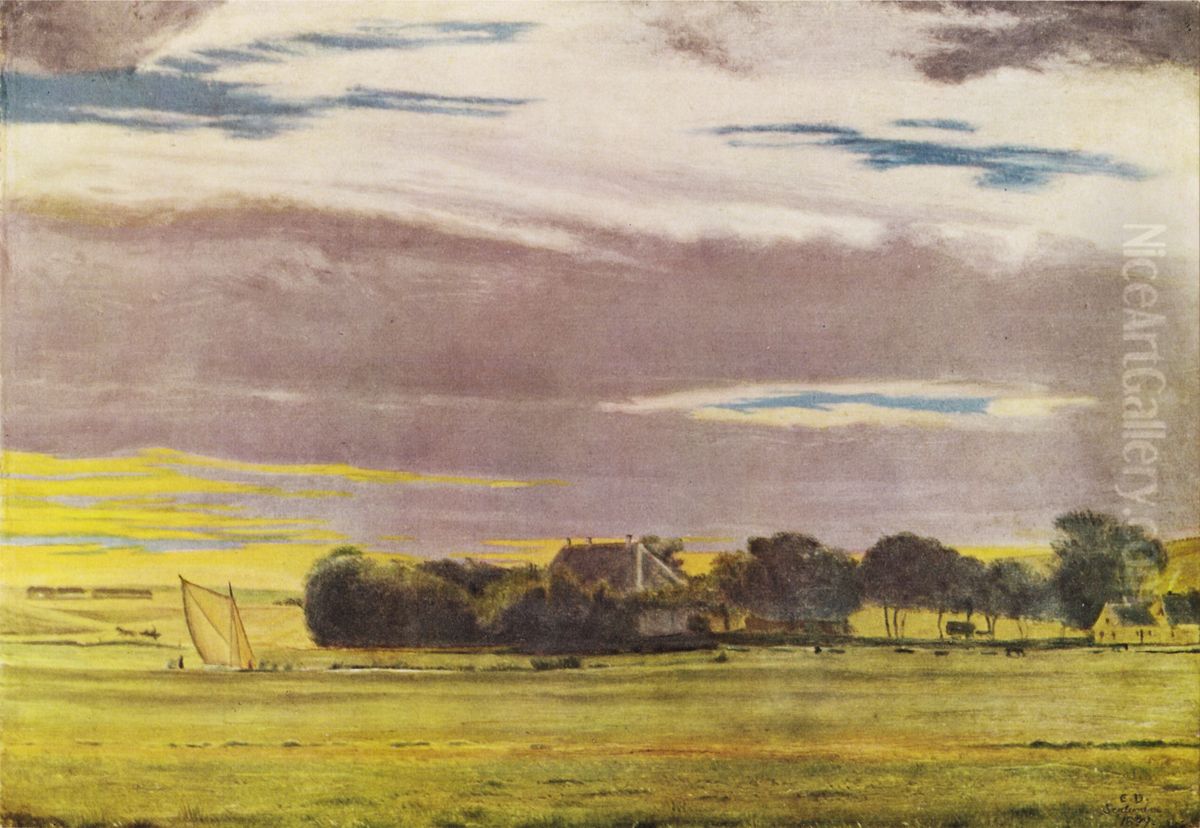 Landskab fra Skiveegnen med Skivehus Oil Painting by Christen Dalsgaard