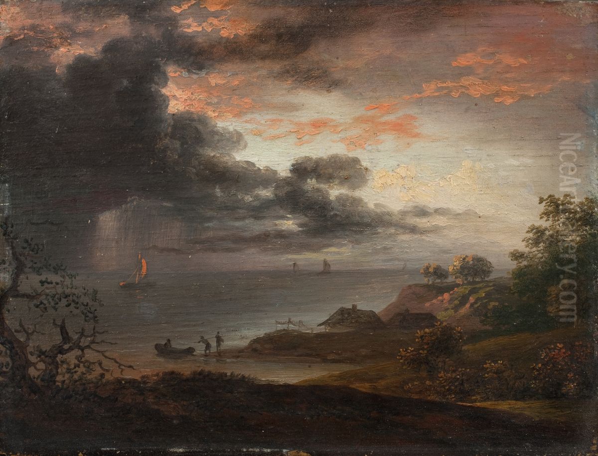 Heavy rain on sea Oil Painting by Jens Juel